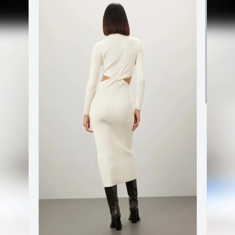 Ronny Kobo Cream Mock Neck Sweater Midi Dress Size XS